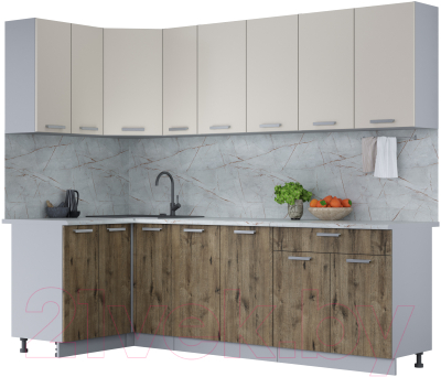 Кухонный гарнитур Интерлиния Мила Лайт 1.2x2.5 (персидский жемчуг/дуб веллингтон/серый каспий) - фото
