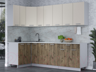 Кухонный гарнитур Интерлиния Мила Лайт 1.2x2.5 (персидский жемчуг/дуб веллингтон/серый каспий)