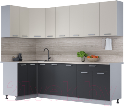 Кухонный гарнитур Интерлиния Мила Лайт 1.2x2.5 (персидский жемчуг/антрацит/травертин серый) - фото