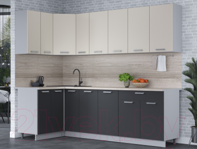 Кухонный гарнитур Интерлиния Мила Лайт 1.2x2.5 (персидский жемчуг/антрацит/травертин серый)