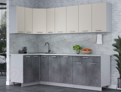 Кухонный гарнитур Интерлиния Мила Лайт 1.2x2.5 (персидский жемчуг/бетон портленд/серый каспий)