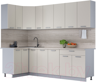 Кухонный гарнитур Интерлиния Мила Лайт 1.2x2.5 (персидский жемчуг/персидский жемчуг/травертин серый) - фото