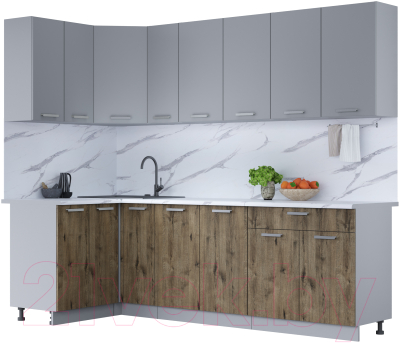 Кухонный гарнитур Интерлиния Мила Лайт 1.2x2.5 (серебро/дуб веллингтон/белый гранит) - фото