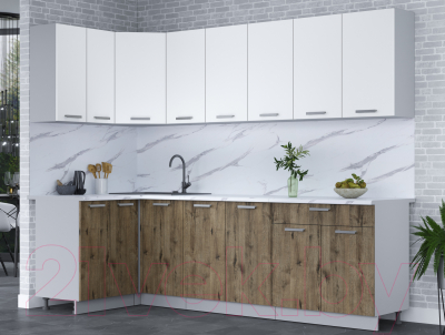 Кухонный гарнитур Интерлиния Мила Лайт 1.2x2.6 (белый платинум/дуб веллингтон/белый гранит)