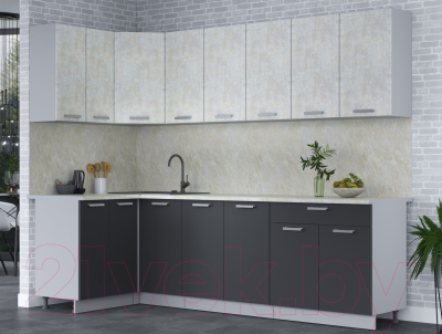 Кухонный гарнитур Интерлиния Мила Лайт 1.2x2.6 (бетон лайт/антрацит/опал светлый)