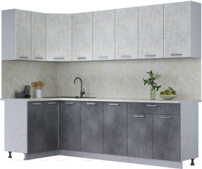 Кухонный гарнитур Интерлиния Мила Лайт 1.2x2.6 (бетон лайт/бетон портленд/опал светлый) - фото