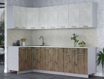 Кухонный гарнитур Интерлиния Мила Лайт 1.2x2.6 (бетон лайт/дуб веллингтон/опал светлый)