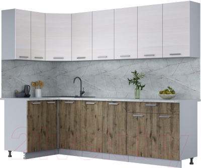 Кухонный гарнитур Интерлиния Мила Лайт 1.2x2.6 (вудлайн кремовый/дуб веллингтон/серый каспий) - фото