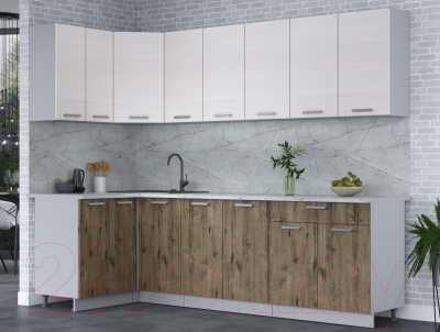 Кухонный гарнитур Интерлиния Мила Лайт 1.2x2.6 (вудлайн кремовый/дуб веллингтон/серый каспий)