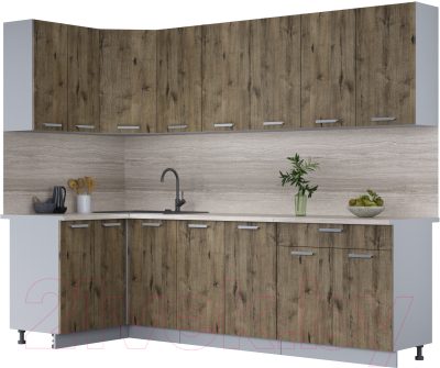 Кухонный гарнитур Интерлиния Мила Лайт 1.2x2.6 (дуб веллингтон/дуб веллингтон/травертин серый) - фото