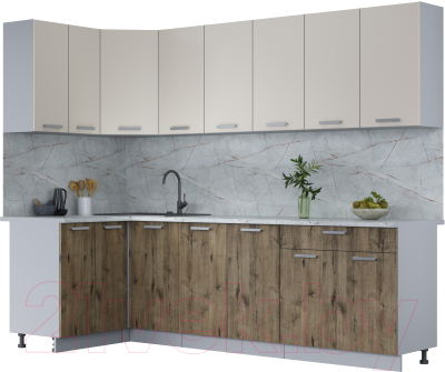 Кухонный гарнитур Интерлиния Мила Лайт 1.2x2.6 (персидский жемчуг/дуб веллингтон/серый каспий) - фото