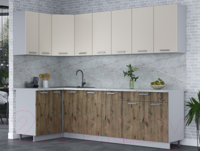 Кухонный гарнитур Интерлиния Мила Лайт 1.2x2.6 (персидский жемчуг/дуб веллингтон/серый каспий)