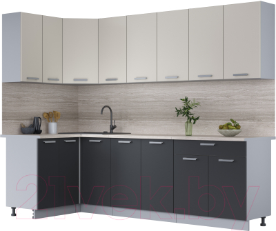 Кухонный гарнитур Интерлиния Мила Лайт 1.2x2.6 (персидский жемчуг/антрацит/травертин серый) - фото