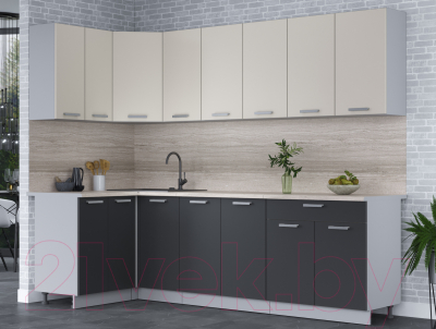 Кухонный гарнитур Интерлиния Мила Лайт 1.2x2.6 (персидский жемчуг/антрацит/травертин серый)