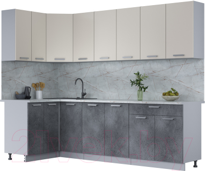 Кухонный гарнитур Интерлиния Мила Лайт 1.2x2.6 (персидский жемчуг/бетон портленд/серый каспий) - фото