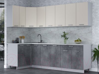 Кухонный гарнитур Интерлиния Мила Лайт 1.2x2.6 (персидский жемчуг/бетон портленд/серый каспий)