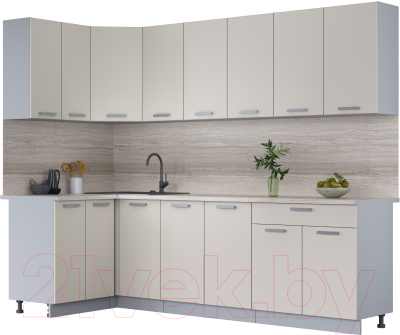 Кухонный гарнитур Интерлиния Мила Лайт 1.2x2.6 (персидский жемчуг/персидский жемчуг/травертин серый) - фото