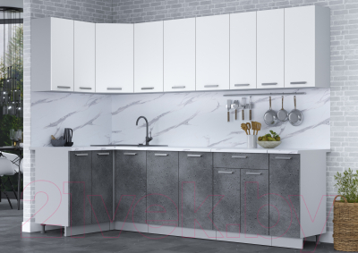 Кухонный гарнитур Интерлиния Мила Лайт 1.2x2.7 (белый платинум/бетон портленд/белый гранит)