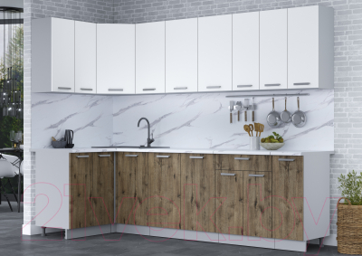 Кухонный гарнитур Интерлиния Мила Лайт 1.2x2.7 (белый платинум/дуб веллингтон/белый гранит)