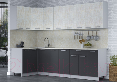 Кухонный гарнитур Интерлиния Мила Лайт 1.2x2.7 (бетон лайт/антрацит/опал светлый)