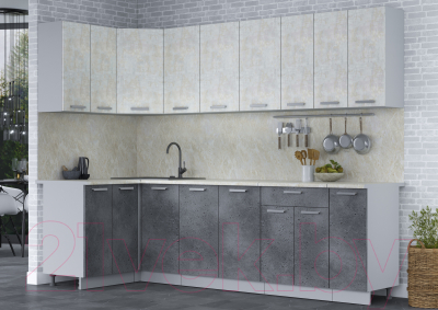 Кухонный гарнитур Интерлиния Мила Лайт 1.2x2.7 (бетон лайт/бетон портленд/опал светлый)