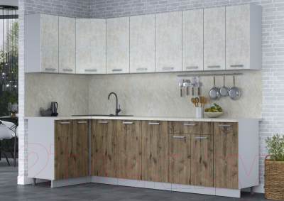 Кухонный гарнитур Интерлиния Мила Лайт 1.2x2.7 (бетон лайт/дуб веллингтон/опал светлый)