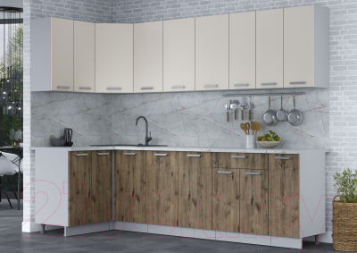 Кухонный гарнитур Интерлиния Мила Лайт 1.2x2.7 (персидский жемчуг/дуб веллингтон/серый каспий)