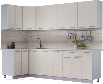 Кухонный гарнитур Интерлиния Мила Лайт 1.2x2.7 (персидский жемчуг/персидский жемчуг/травертин серый) - фото