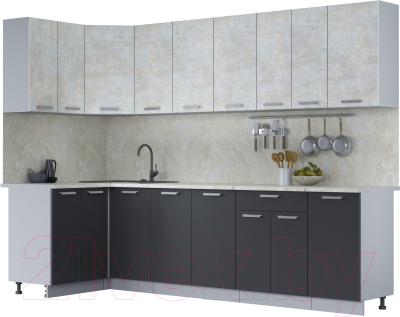 Кухонный гарнитур Интерлиния Мила Лайт 1.2x2.8 (бетон лайт/антрацит/опал светлый) - фото