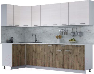 Кухонный гарнитур Интерлиния Мила Лайт 1.2x2.8 (вудлайн кремовый/дуб веллингтон/серый каспий) - фото