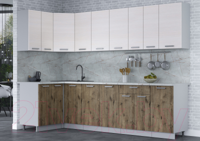 Кухонный гарнитур Интерлиния Мила Лайт 1.2x2.8 (вудлайн кремовый/дуб веллингтон/серый каспий)