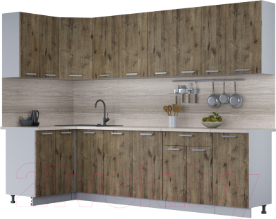Кухонный гарнитур Интерлиния Мила Лайт 1.2x2.8 (дуб веллингтон/дуб веллингтон/травертин серый) - фото
