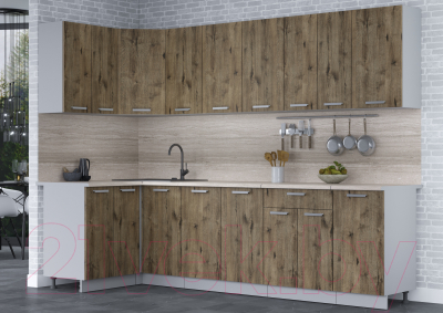 Кухонный гарнитур Интерлиния Мила Лайт 1.2x2.8 (дуб веллингтон/дуб веллингтон/травертин серый)