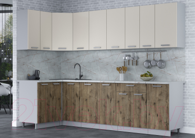 Кухонный гарнитур Интерлиния Мила Лайт 1.2x2.8 (персидский жемчуг/дуб веллингтон/серый каспий)