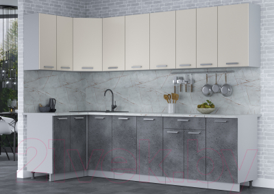 Кухонный гарнитур Интерлиния Мила Лайт 1.2x2.8 (персидский жемчуг/бетон портленд/серый каспий)