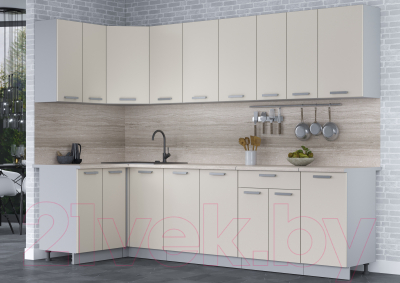 Кухонный гарнитур Интерлиния Мила Лайт 1.2x2.8 (персидский жемчуг/персидский жемчуг/травертин серый)