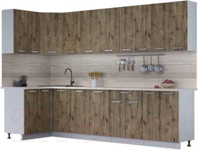 Кухонный гарнитур Интерлиния Мила Лайт 1.2x3.0 (дуб веллингтон/дуб веллингтон/травертин серый) - фото
