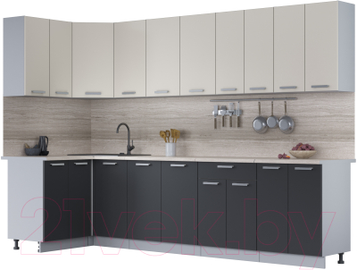 Кухонный гарнитур Интерлиния Мила Лайт 1.2x3.0 (персидский жемчуг/антрацит/травертин серый) - фото