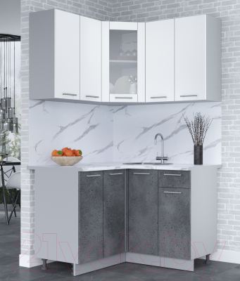 Кухонный гарнитур Интерлиния Мила 12x12 (белый платинум/бетон портленд/белый гранит)