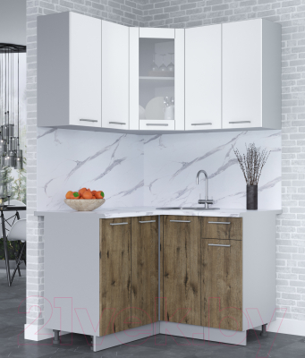 Кухонный гарнитур Интерлиния Мила 12x12 (белый платинум/дуб веллингтон/белый гранит)