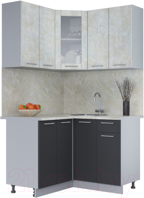 Кухонный гарнитур Интерлиния Мила 12x12 (бетон лайт/антрацит/опал светлый) - фото