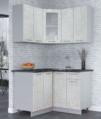Кухонный гарнитур Интерлиния Мила 12x12 (бетон лайт/бетон лайт/кастилло темный)