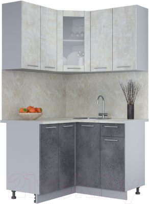 Кухонный гарнитур Интерлиния Мила 12x12 (бетон лайт/бетон портленд/опал светлый) - фото