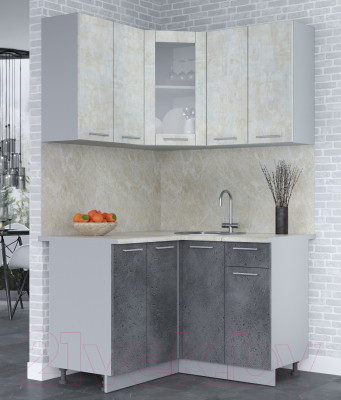 Кухонный гарнитур Интерлиния Мила 12x12 (бетон лайт/бетон портленд/опал светлый)