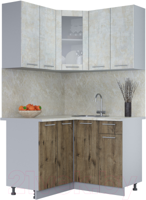 Кухонный гарнитур Интерлиния Мила 12x12 (бетон лайт/дуб веллингтон/опал светлый) - фото