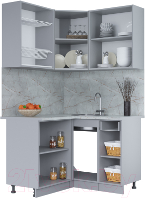 Кухонный гарнитур Интерлиния Мила 12x12 (бетон лайт/дуб веллингтон/опал светлый)