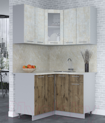 Кухонный гарнитур Интерлиния Мила 12x12 (бетон лайт/дуб веллингтон/опал светлый)