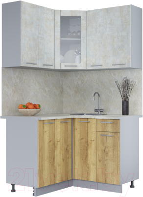 Кухонный гарнитур Интерлиния Мила 12x12 (бетон лайт/дуб золотой/опал светлый) - фото
