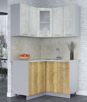 Кухонный гарнитур Интерлиния Мила 12x12 (бетон лайт/дуб золотой/опал светлый)