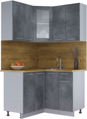 Кухонный гарнитур Интерлиния Мила 12x12 (бетон потленд/бетон портленд/дуб бунратти) - фото